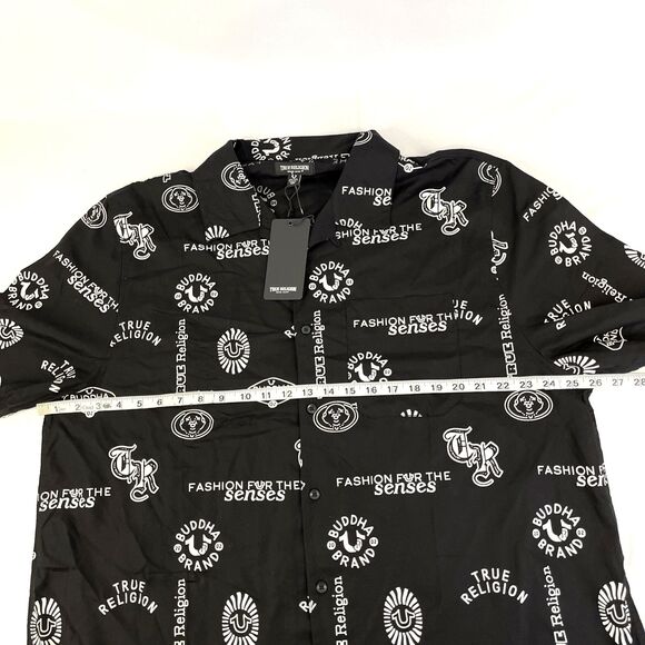 New Mens True Religion Short Sleeve AOP Resort Shirt Size XXL NWT Black Viscose - Picture 4 of 8